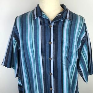 Tommy Bahama Silk Blue Striped Hawaiian Shirt - XL